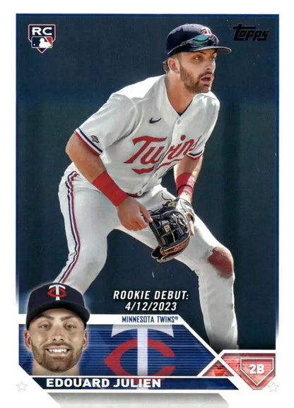 Edouard Julien in fielding stance on 2023 Topps Update Series Minnesota Twins Baseball Card