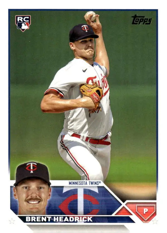 2021 Topps Minnesota Twins baseball card of Brent Headrick in mid-throwing motion