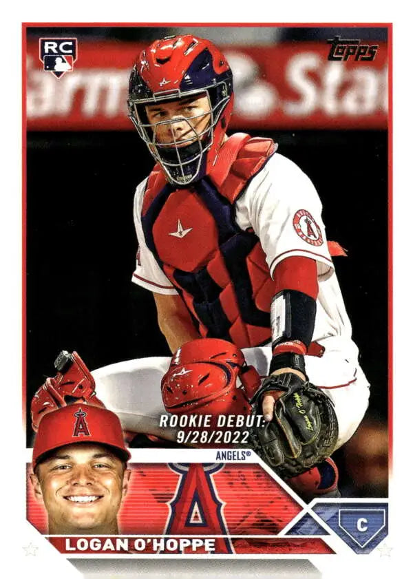 2023 Topps Update Series Logan O’Hoppe Los Angeles Angels Baseball Card in red and white gear