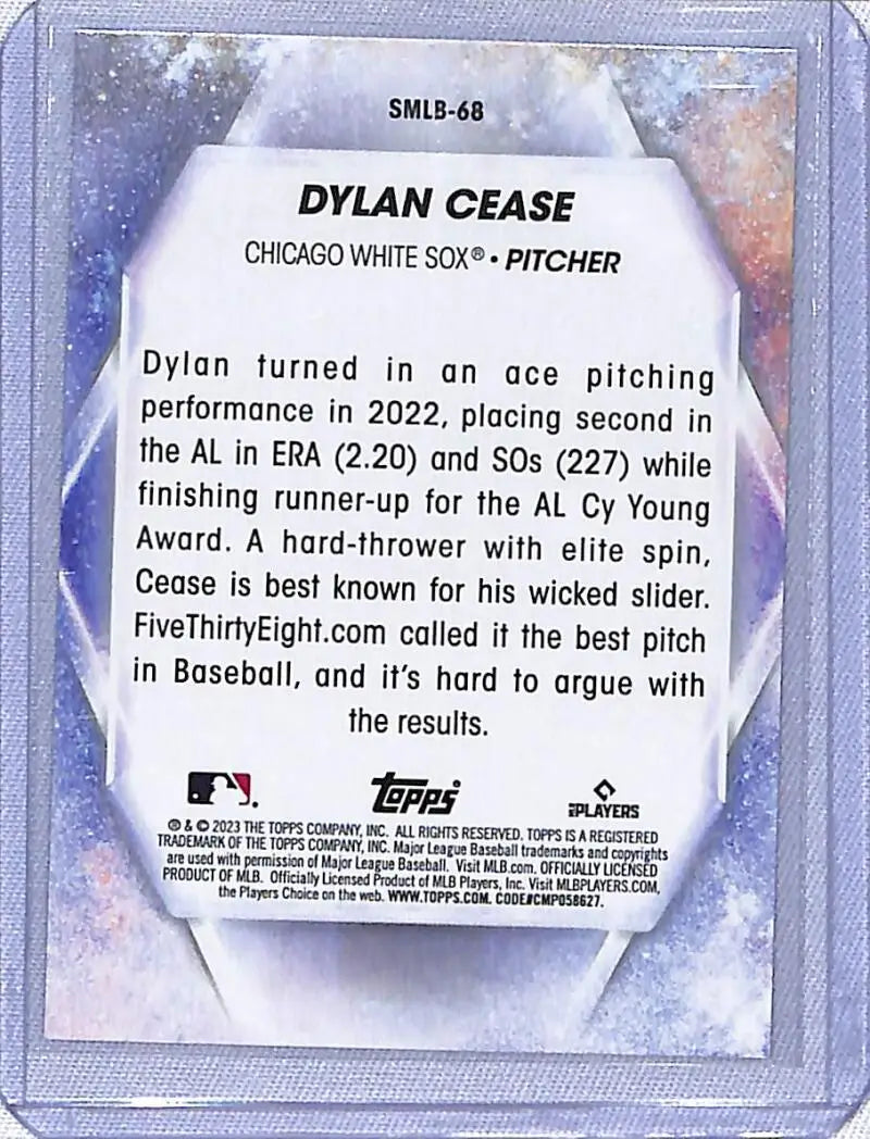 Baseball card of Dylan Cease from Topps Update Stars featuring White Sox stats 2022