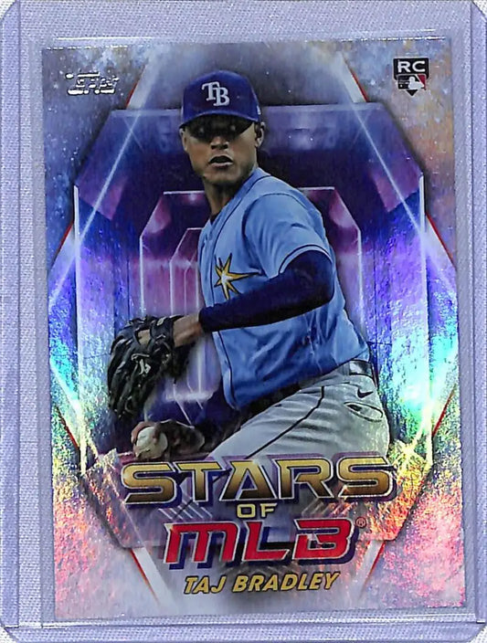 Baseball trading card of Taj Bradley, Tampa Bay Rays pitcher, from Topps Update Stars