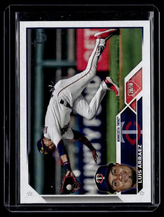 Minnesota Twins Luis Arraez making a leaping catch on 2023 Topps Vintage Stock card