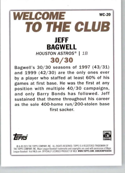 Jeff Bagwell Houston Astros Baseball Card showcasing career statistics and achievements