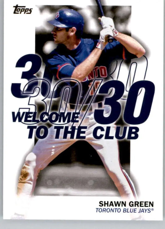 Topps baseball card of Shawn Green celebrating 30-30 with Toronto Blue Jays design