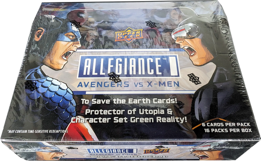 Sealed box of Marvel Allegiance Avengers vs X-Men trading cards by Upper Deck