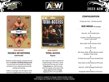 Trading card configuration sheet for 2023 Upper Deck AEW Hobby Box with base set details