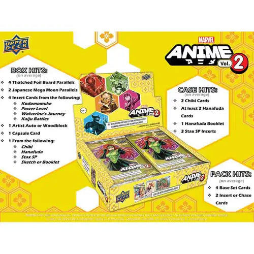 Upper Deck Marvel Anime Vol. 2 trading card box with product details displayed