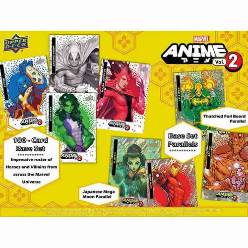 Upper Deck Marvel Anime Vol. 2 trading cards featuring anime-style superhero artwork