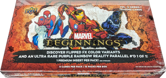 Sealed trading card box of Marvel superheroes from Marvel Beginnings Volume 2 Series 1 Hobby