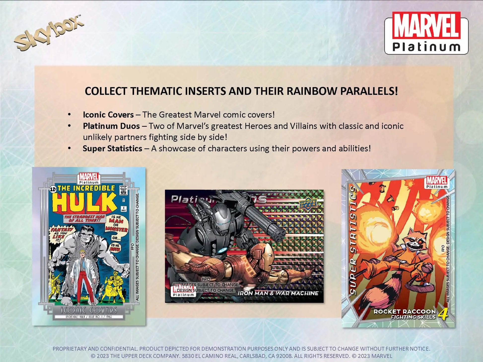 Marvel Platinum collectible comic book inserts featuring iconic covers and superhero abilities