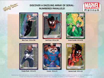 Collection of Upper Deck Marvel Platinum trading cards featuring superheroes in action