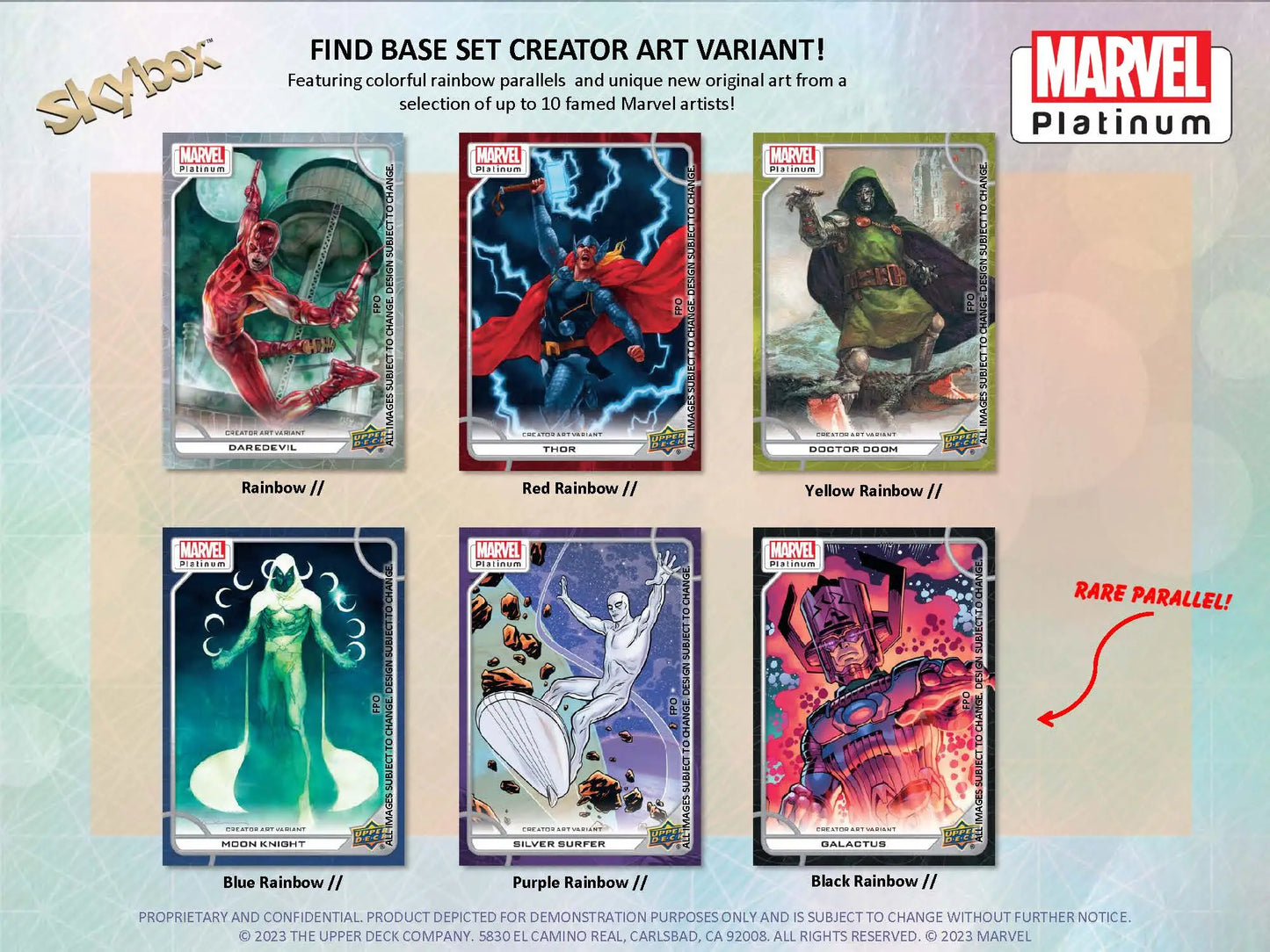 Collection of Marvel superhero trading cards in action from Upper Deck Marvel Platinum