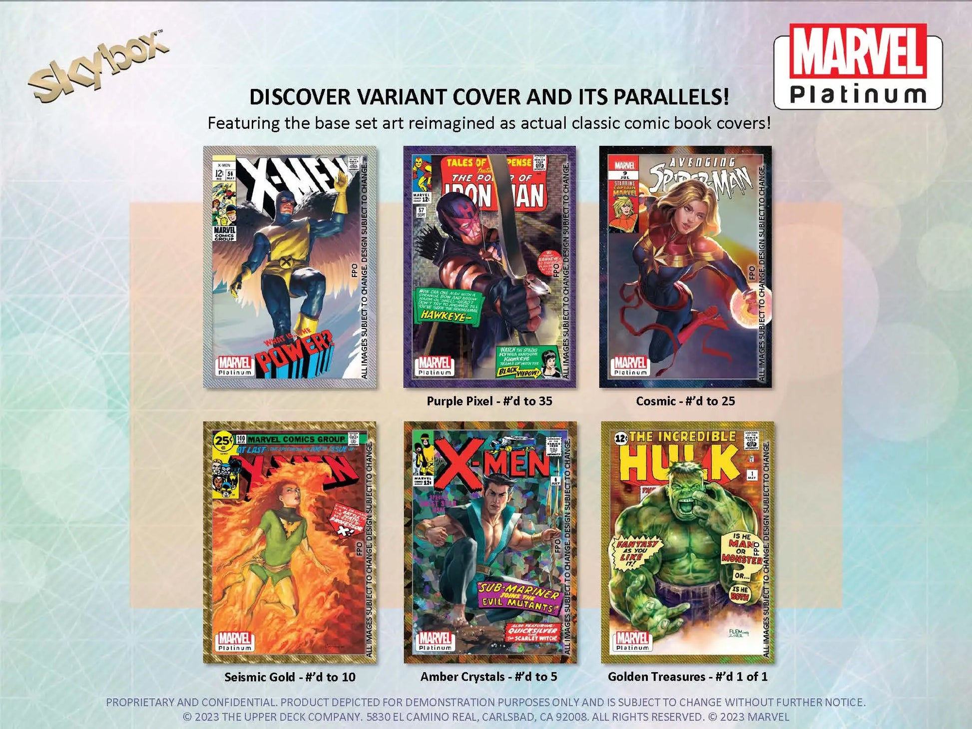 Collection of Marvel comic book covers in 2023 Upper Deck Marvel Platinum Hobby Box