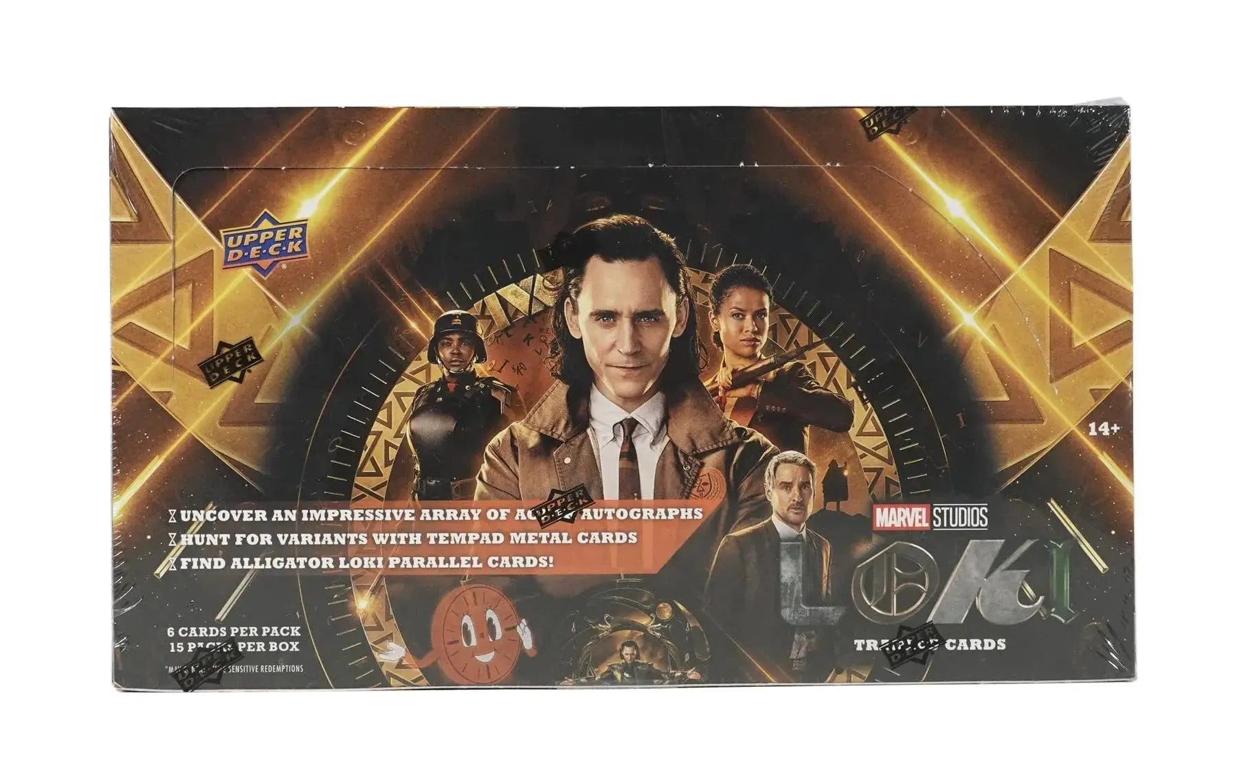 Marvel Trading Card Box showcasing Marvel Studios Loki characters with golden lighting