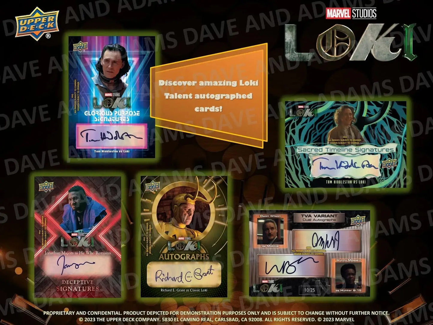 Marvel Studios Loki trading cards with autographs and holographic designs in a Hobby Box