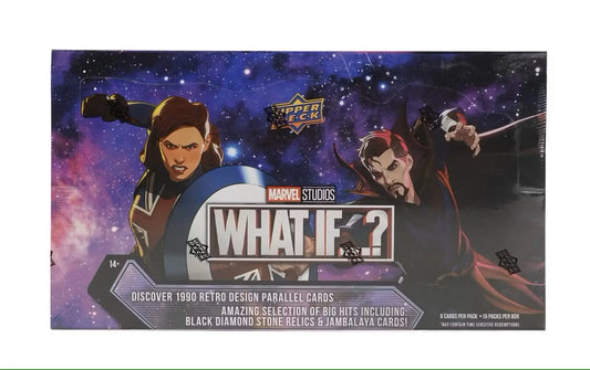 Marvel Studios What If trading card box by Upper Deck with animated characters in space