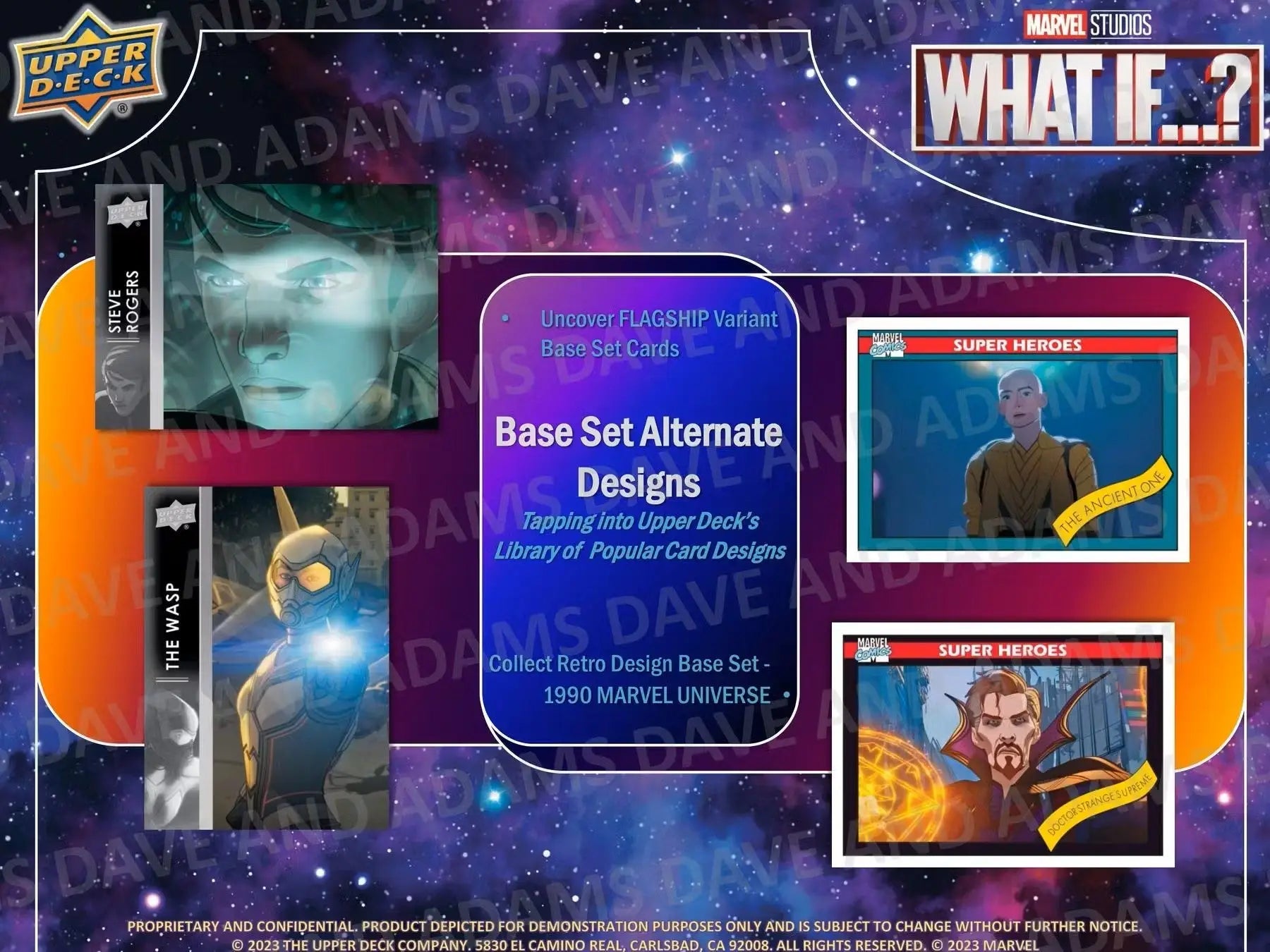 Trading card design mockup for Upper Deck Marvel’s What If...? series layouts