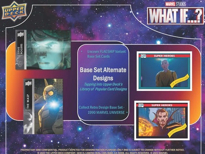 Marvel What If series trading card set packaging from Upper Deck featuring unique designs