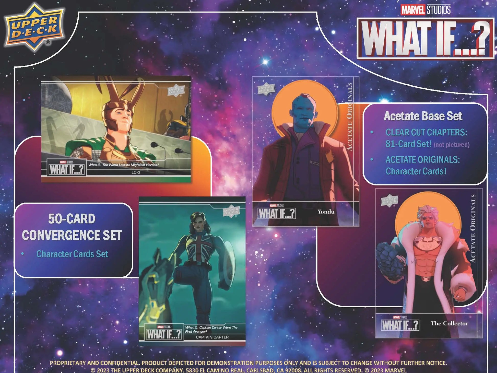 2023 Upper Deck Marvel Studios What If...? trading card set with character images and details