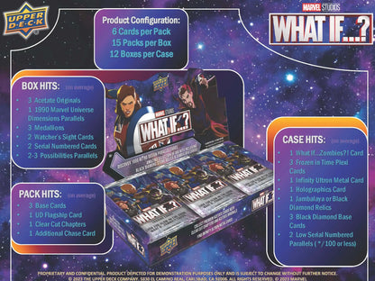 Upper Deck Marvel Studios What If...? Hobby Box showcasing trading card pack details