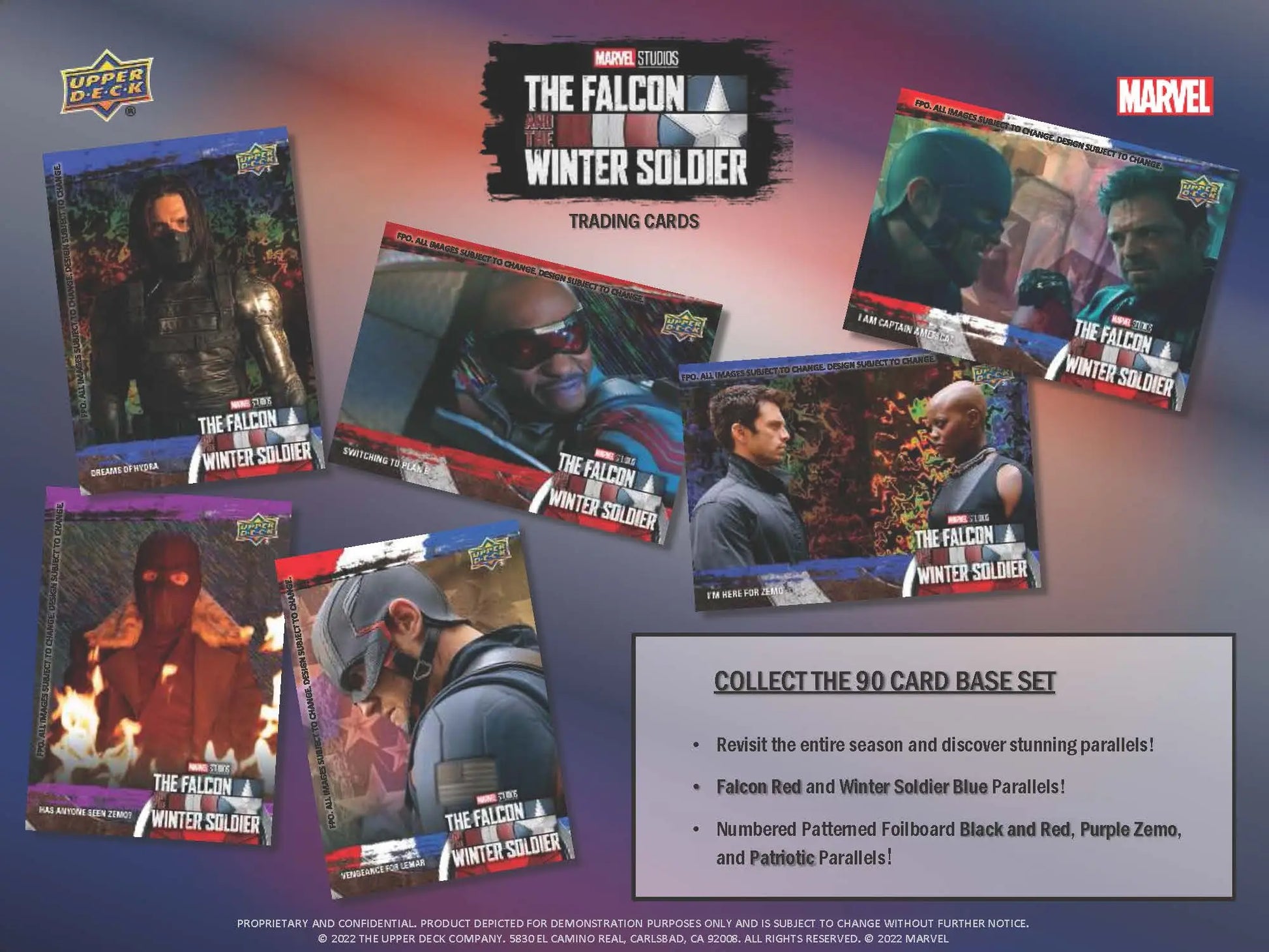 Collection of Upper Deck Marvel trading cards from The Falcon and the Winter Soldier series