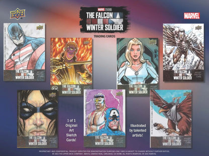 Collection of Upper Deck Marvel trading cards featuring The Falcon and the Winter Soldier