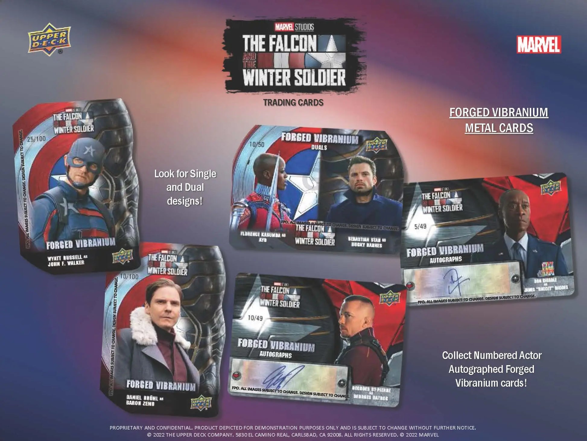 Advertisement for Upper Deck Marvel The Falcon and the Winter Soldier trading cards