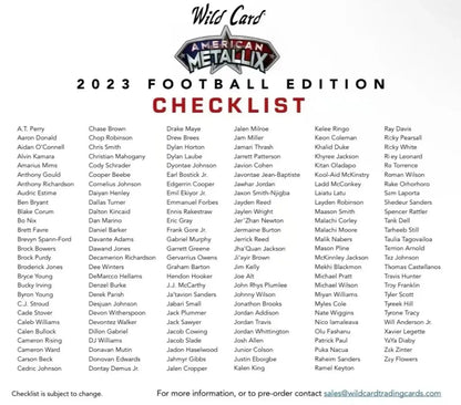 2023 Wild Card American Metallic Football Edition checklist of player names for trading cards