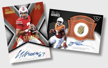 Two football trading cards with on-card auto featuring Ohio State and Penn State players