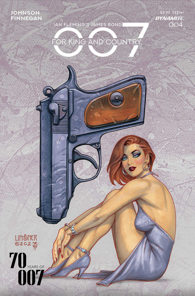 Comic book cover for 007 For King Country #4 featuring a silver-dressed figure and handgun