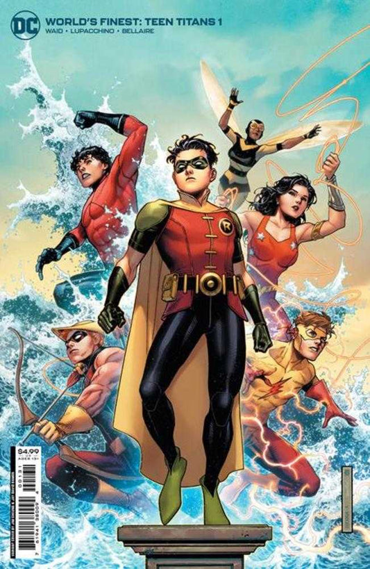 Teen Titans superheroes in action on Worlds Finest Teen Titans #1 Card Stock Variant