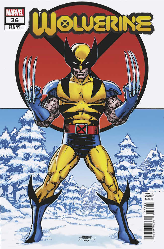 Wolverine comic book cover with classic yellow blue costume and claws, ideal for trading cards