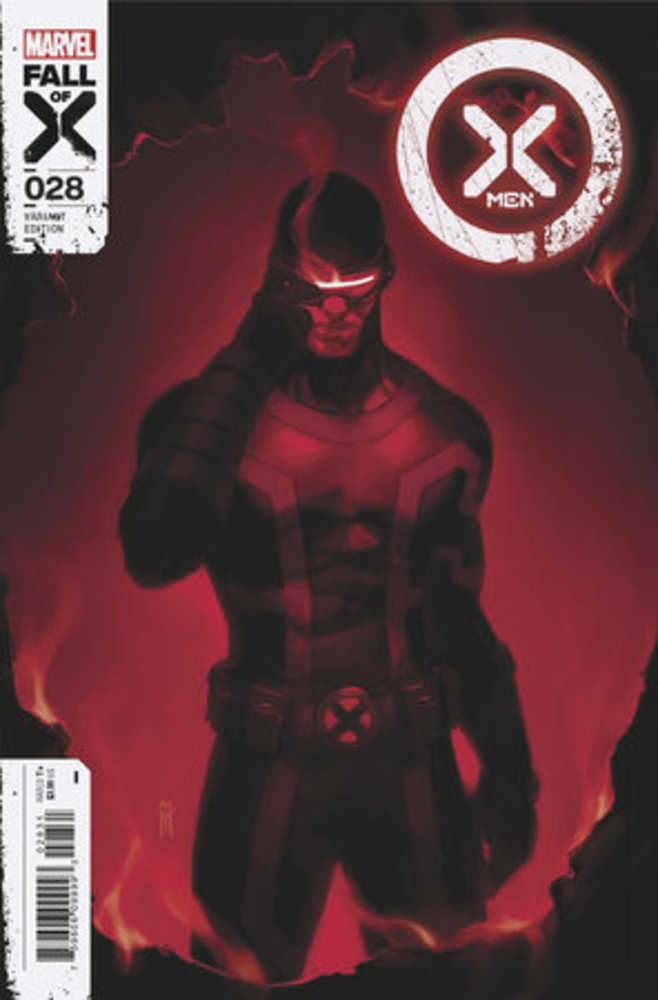 Dark silhouette of Cyclops in X-Men attire with logo, ideal for trading cards collection