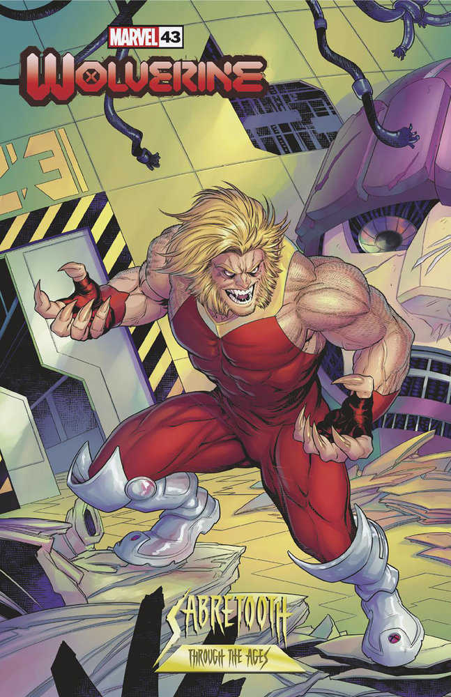 Comic book cover of Wolverine 43 Sabretooth Variant featuring a muscular, snarling figure