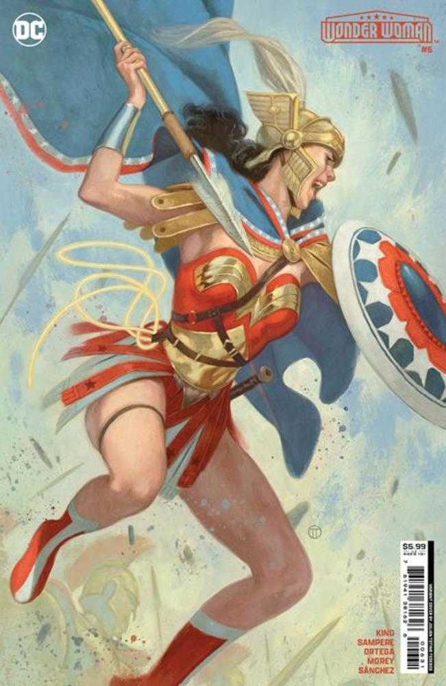 Warrior in red and gold armor with spear and shield on Wonder Woman trading card