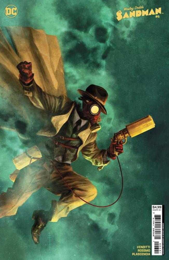 Steampunk figure with goggles holding a golden device on Wesley Dodds The Sandman trading card