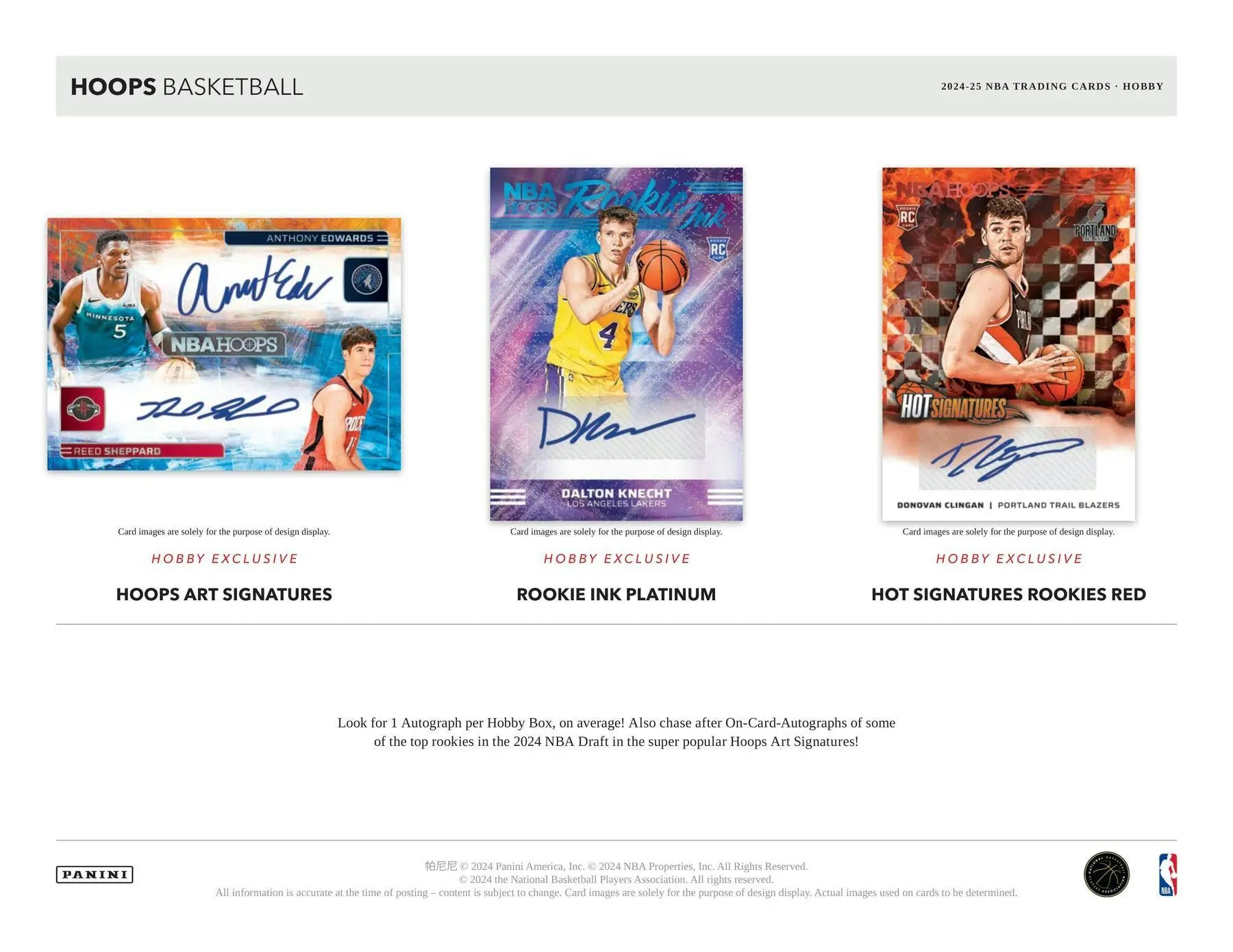 Basketball trading cards with autographed player signatures in various designs from Panini Hoops