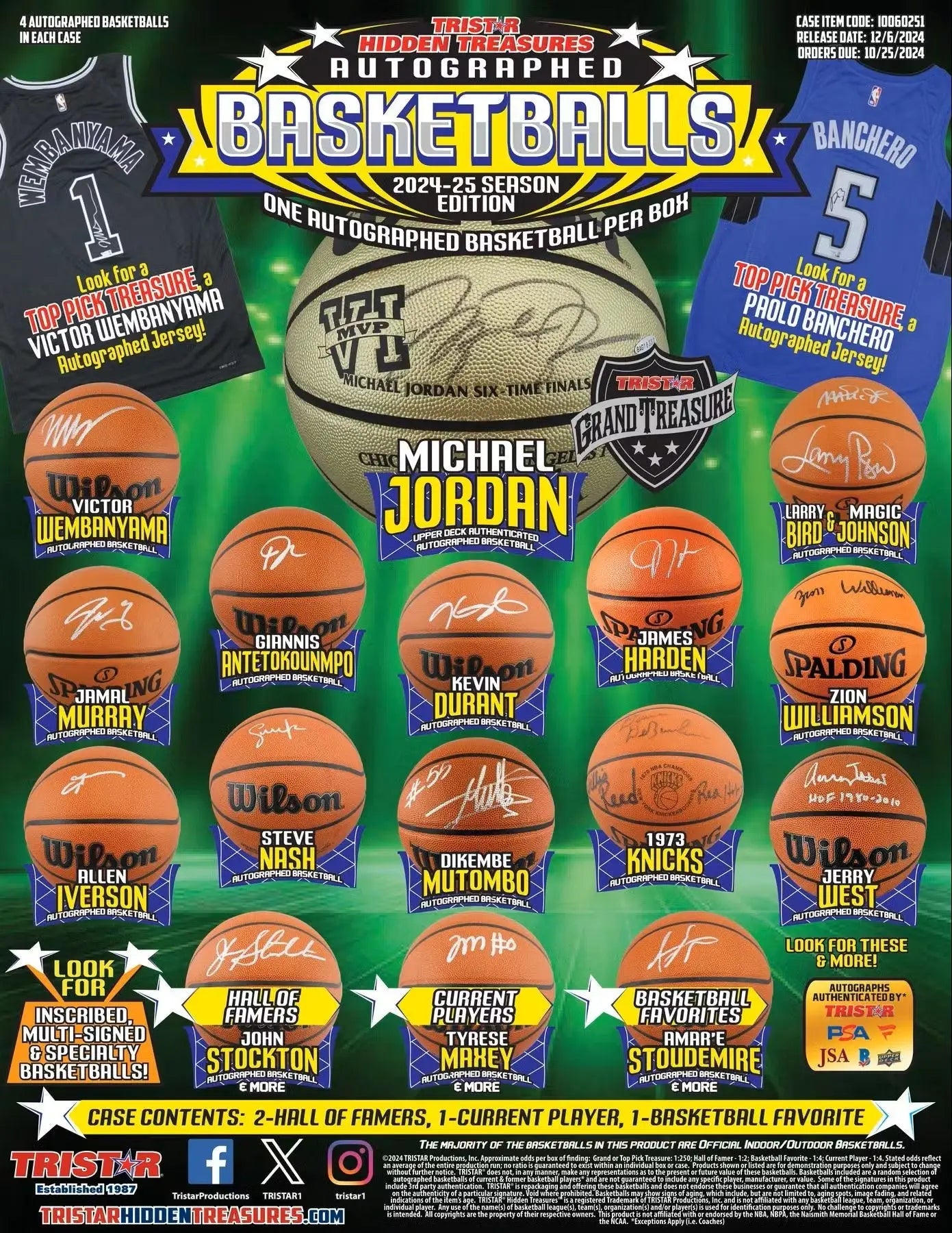 Collection of TriStar Hidden Treasures autographed basketballs in display layout