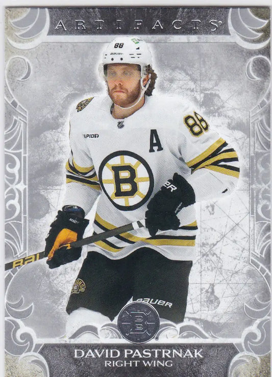 Hockey player in white Boston Bruins jersey, 2024-25 Upper Deck Artifacts #81 David Pastrnak