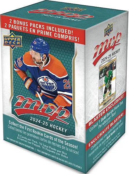 Upper Deck MVP 2024-25 NHL trading cards blaster box with Edmonton Oilers branding