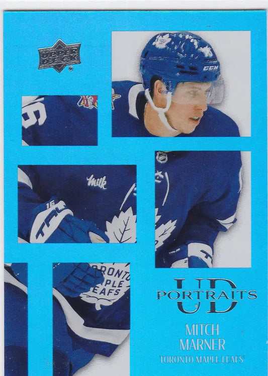 Hockey trading card of Mitch Marner Toronto in blue jersey from Upper Deck Portrait