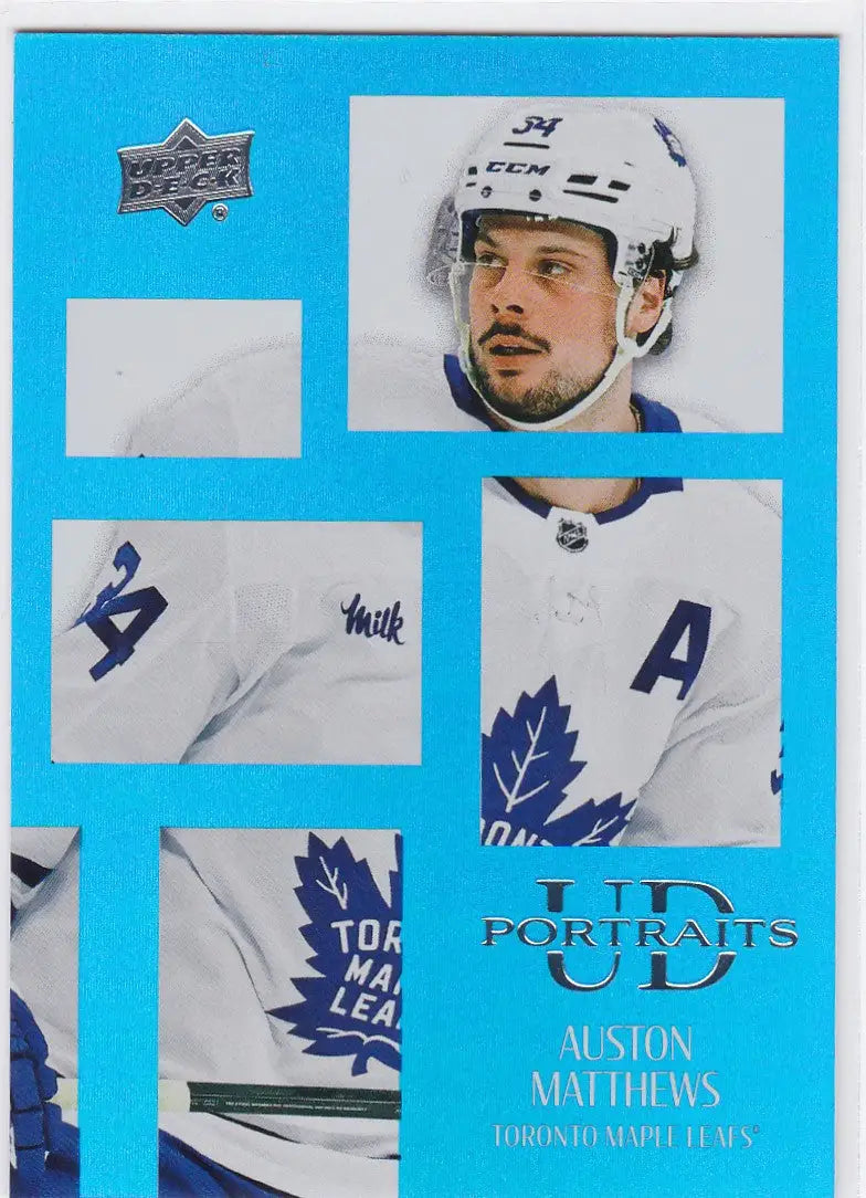 Hockey trading card of Auston Matthews Toronto with Upper Deck Potrait design elements