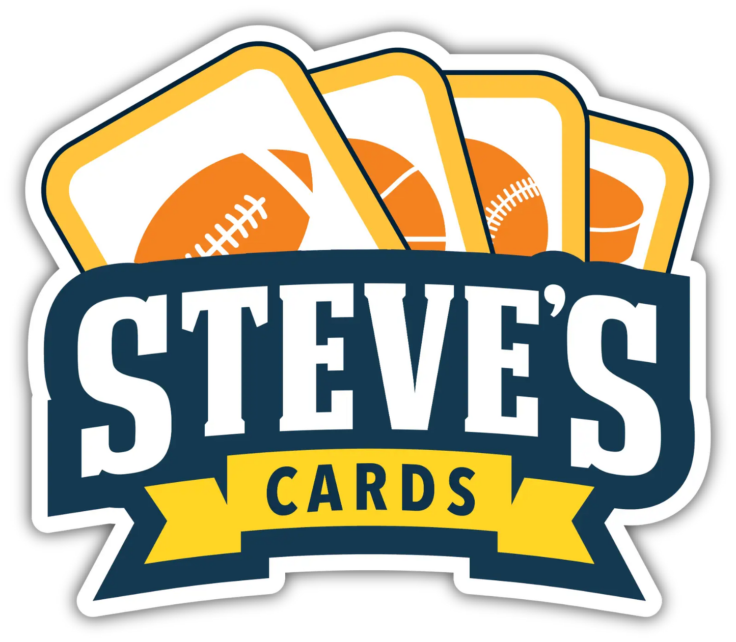 Sports-themed logo with playing cards and balls for Steve’s Cards in Upper Deck Hockey Tin