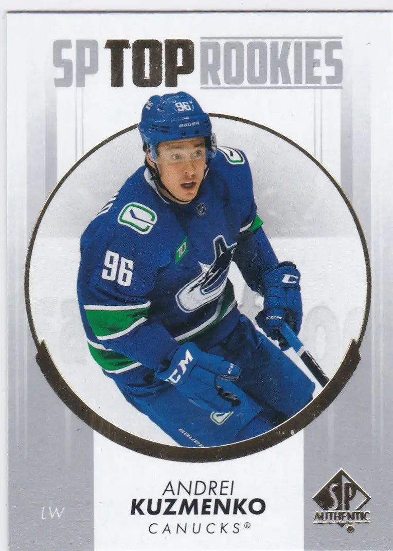 Hockey trading card featuring Andrei Kuzmenko in 2024-25 Upper Deck Vancouver Canucks uniform