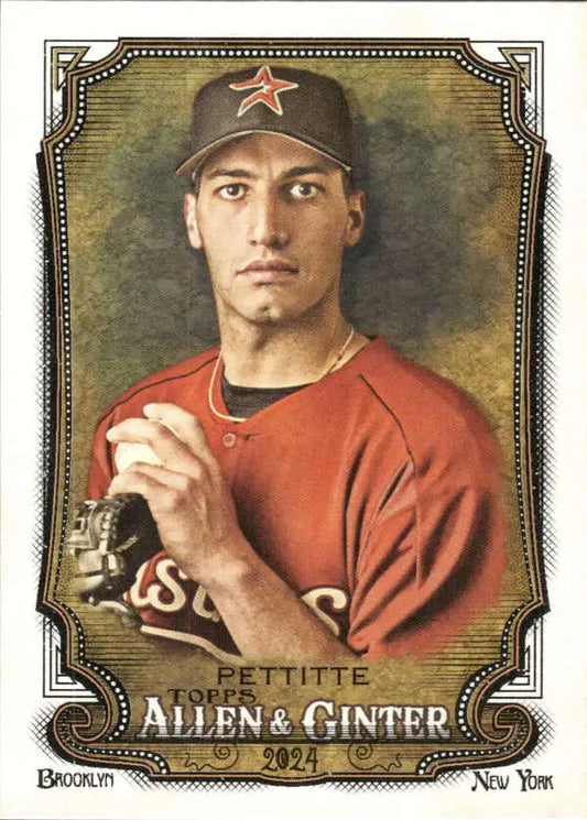 Baseball card of Andy Pettitte in red jersey, Houston Astros logo, 2024 Allen & Ginter