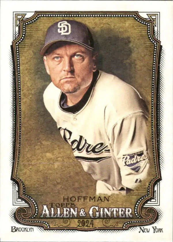 Baseball card of Trevor Hoffman in home white uniform for San Diego Padres collectors