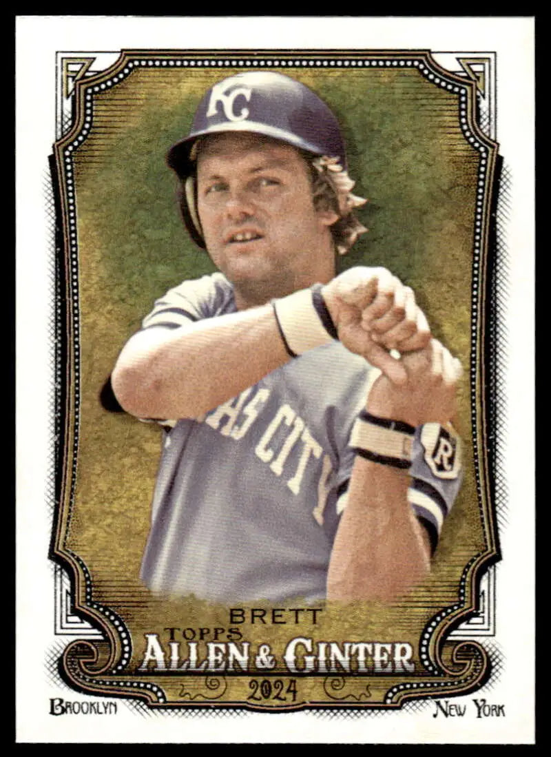 Baseball card of Kansas City Royals player George Brett in a batting stance