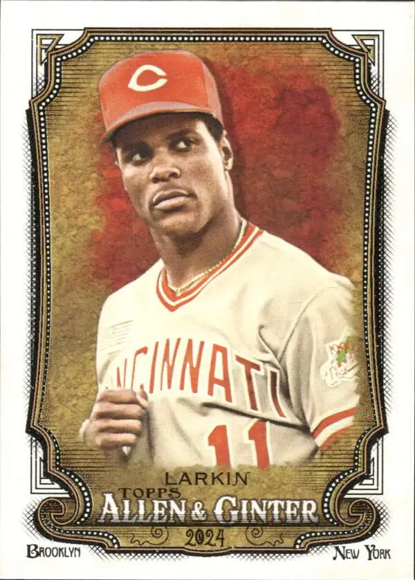 Barry Larkin Cincinnati Reds player card in white uniform and red cap, 2024 Allen & Ginter