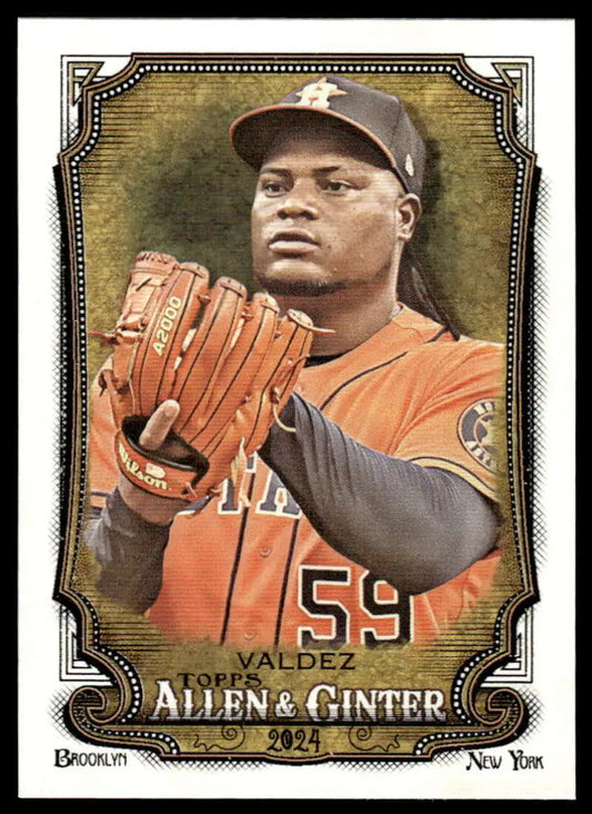 Framber Valdez in orange jersey with glove on 2024 Allen & Ginter Houston Astros baseball card