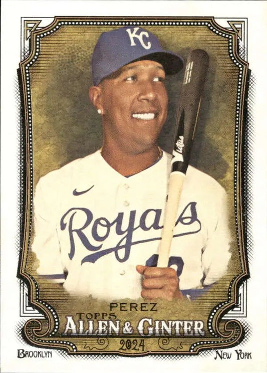 Kansas City Royals baseball card of Salvador Perez in home white uniform with bat